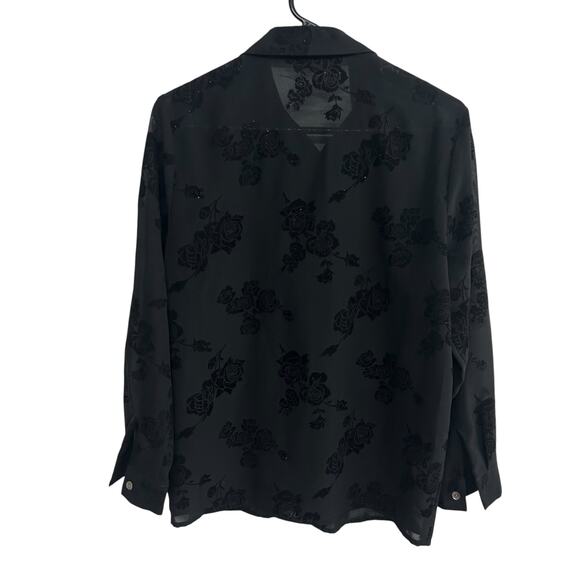Gothic Sheer Velvet Blouse Rose Burnout Witchy PM - Picture 5 of 7